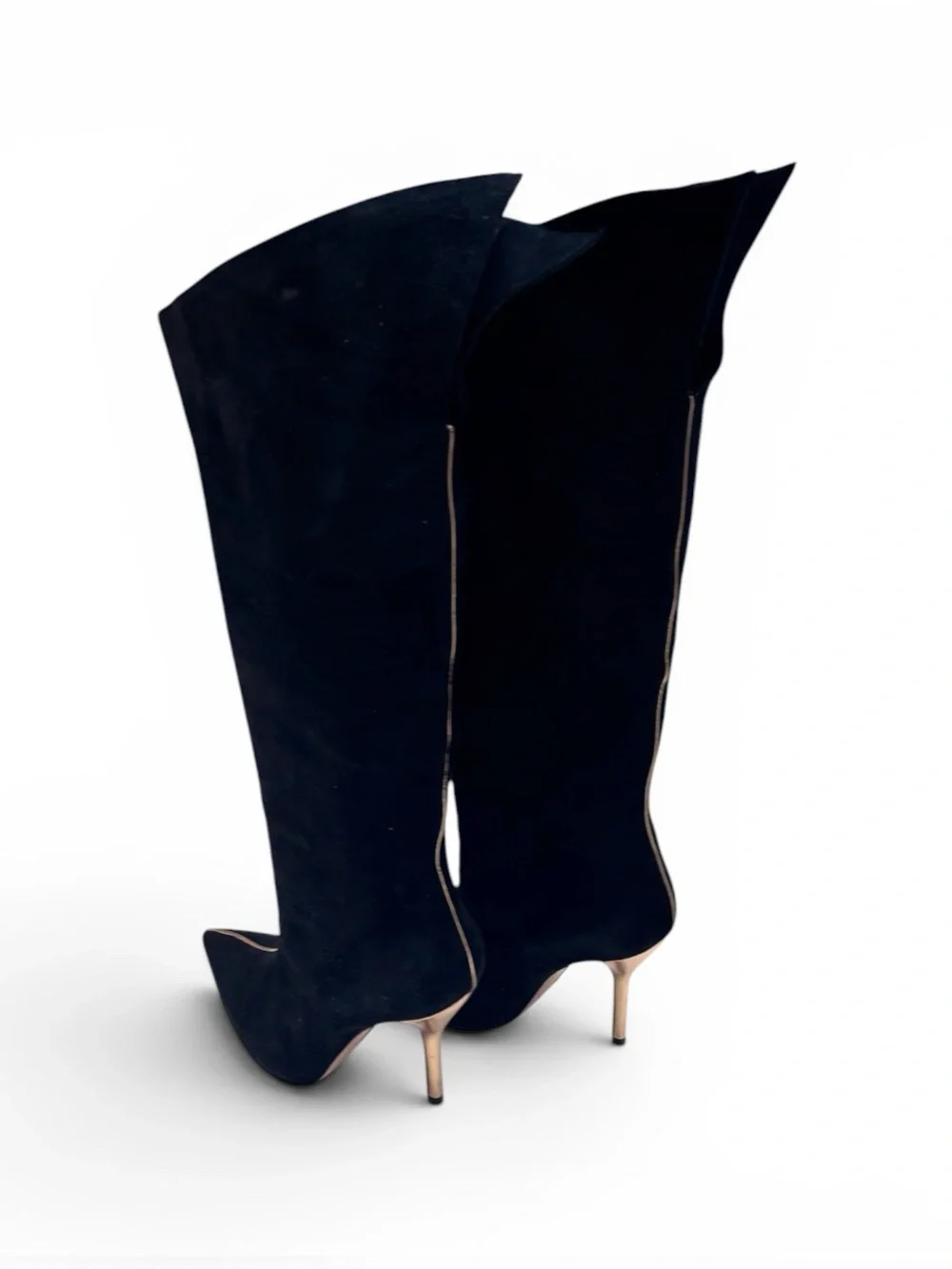 Paul Andrew Black Over-the-Knee Pointed Toe Boots with Gold Piping