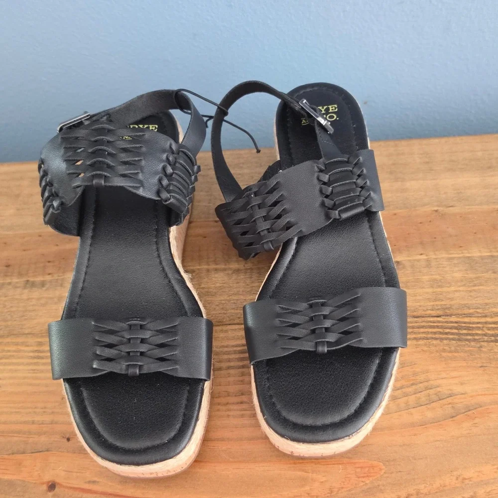 Frye and Co Womens Lavish Wedge Sandal Black Woven Cork Platform Size 7M