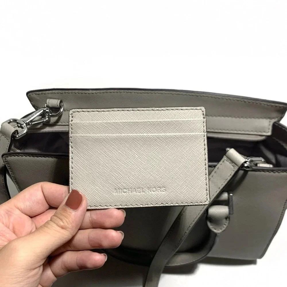 MICHAEL KORS Gray Selma Stud Saffiano Leather Bag