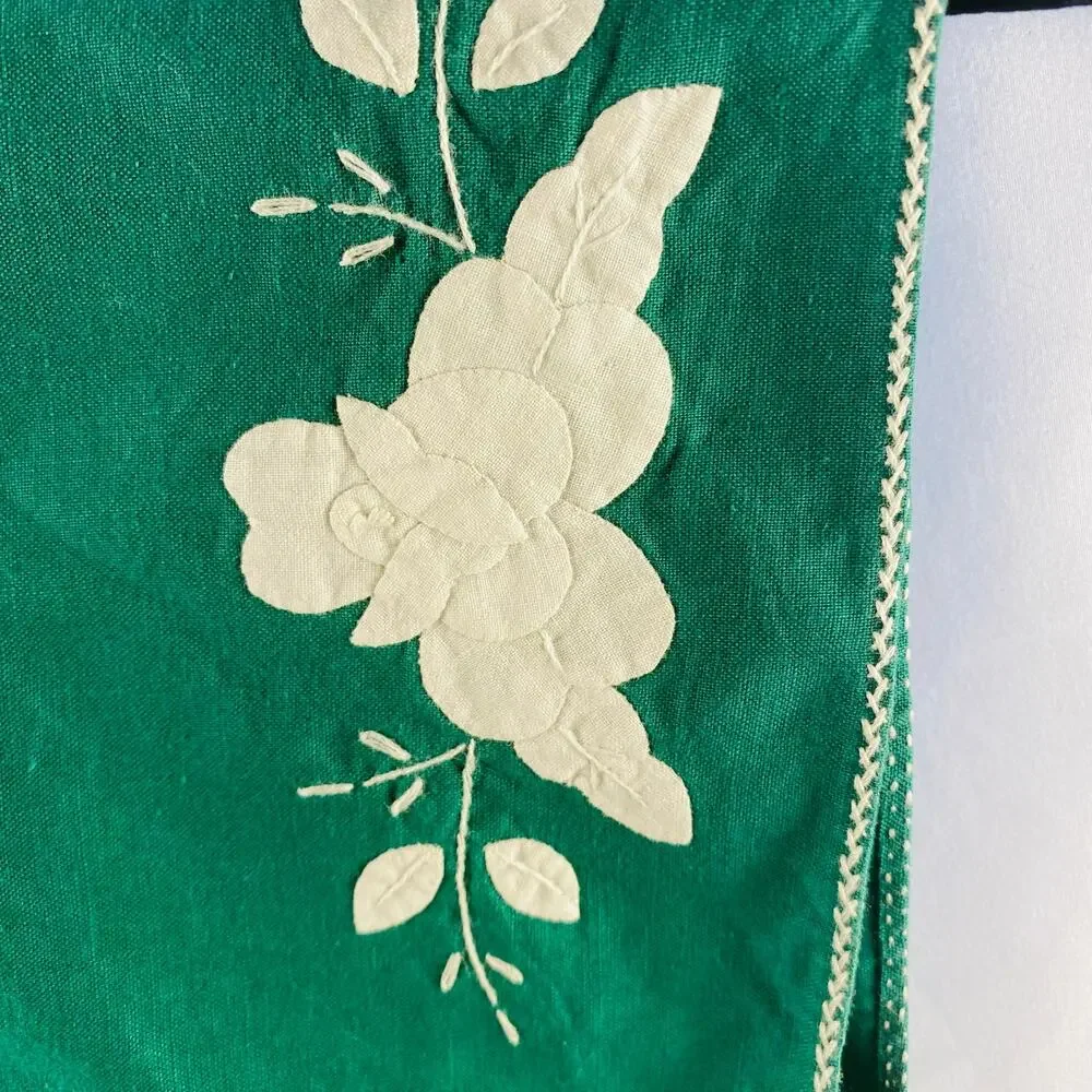 Vintage Green Table‎ Runner Placemats Napkins Floral Applique Cottagecore 8 sets