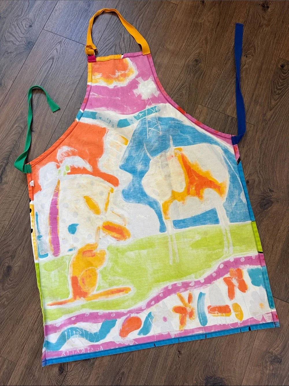 Vintage Katsui Australia Whimsical Hand painted/hand printed Collectible Apron