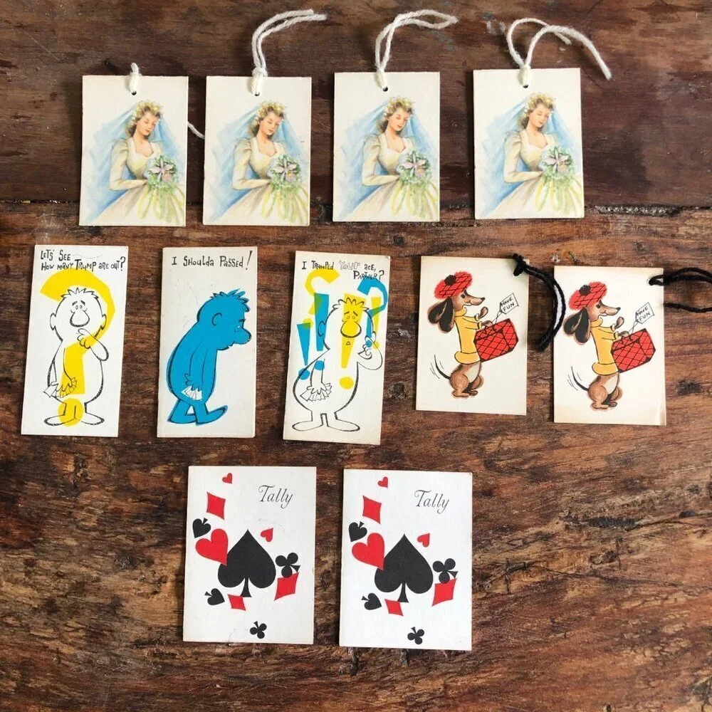 Vtg Bridge Tally Cards Lot 11 Poodle Dog‎ Bride Jokes 1960s Hallmark Gibson New