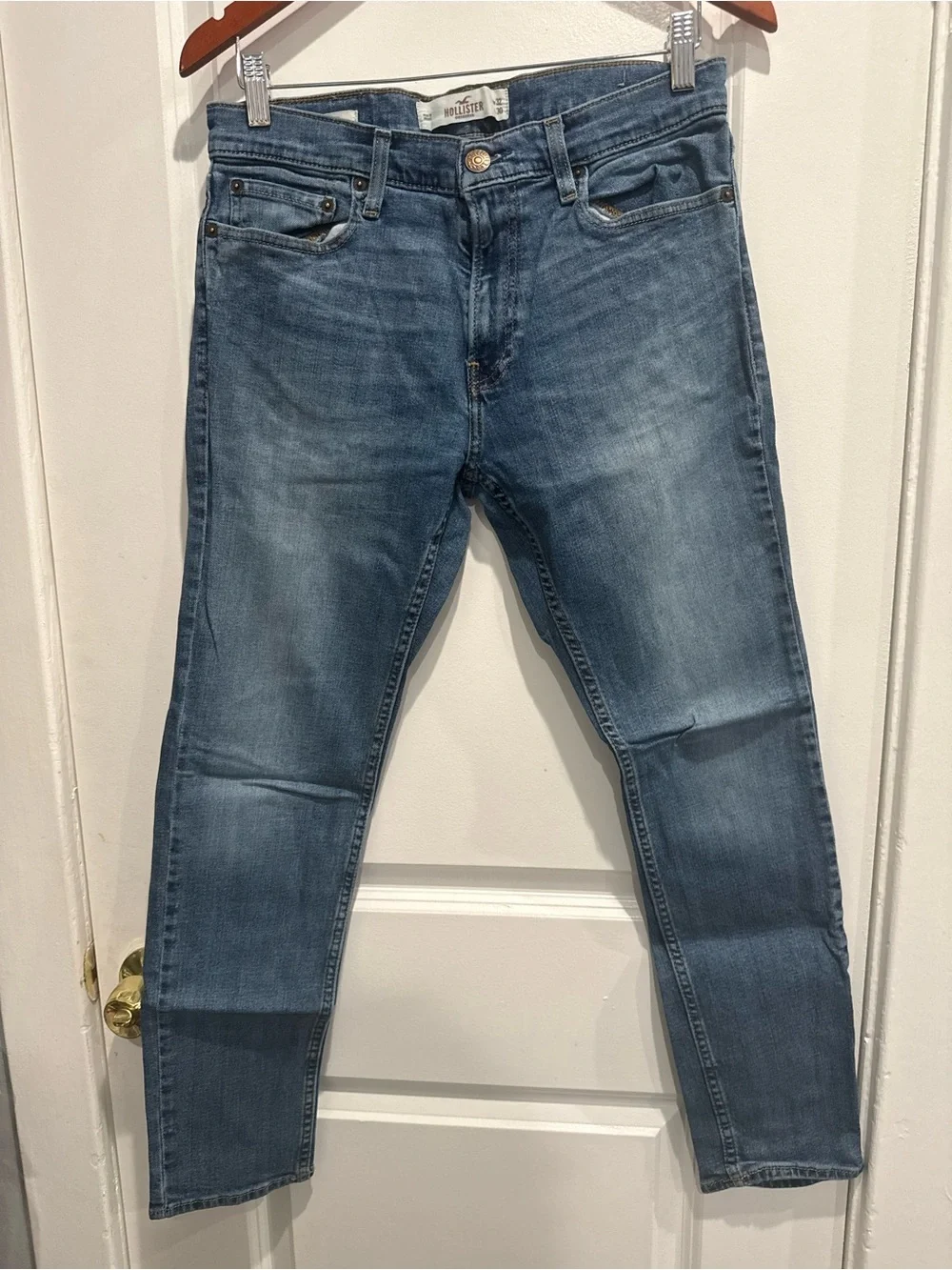 Hollister Light Blue Denim Jeans with Gold Stitching