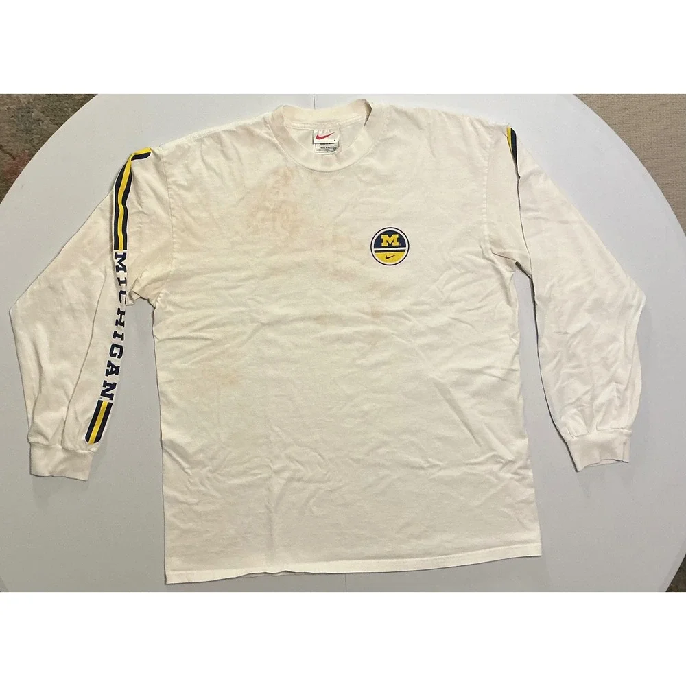 VTG Y2K‎ Nike Michigan Wolverines Long Sleeve T-Shirt Mens L White 90s Grunge