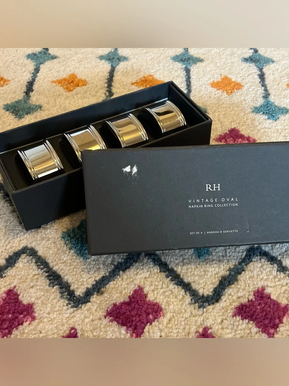 RH Restoration Hardware Vintage Oval Napkin Rings Set of 4 Polished Nickel