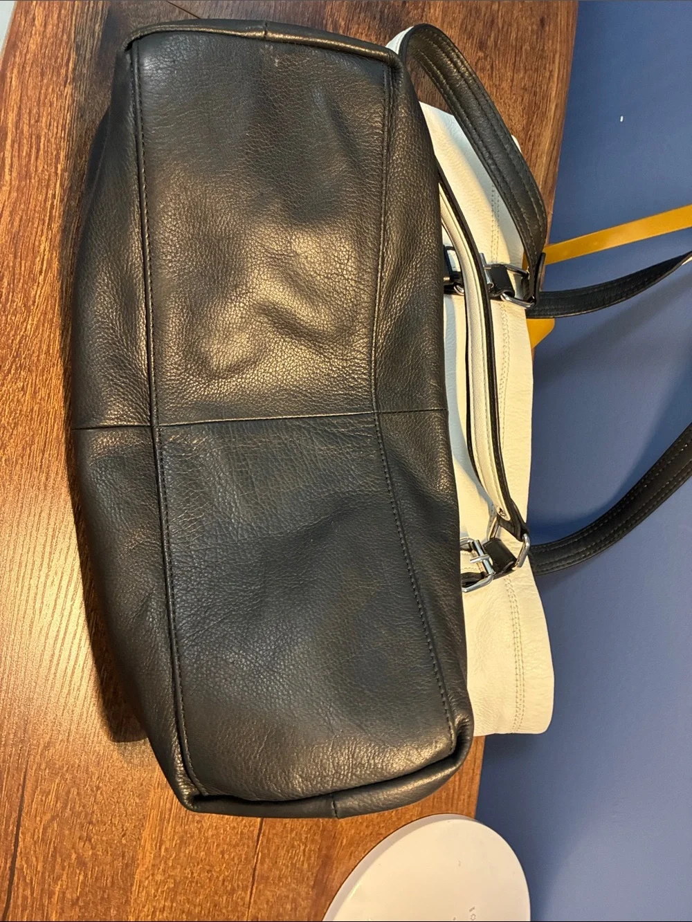 Audrey Brooke Two-Tone White and Black Leather Bag