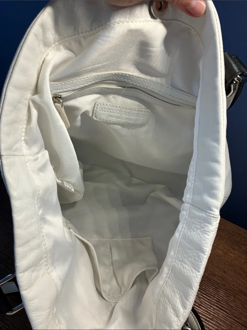 Audrey Brooke Two-Tone White and Black Leather Bag