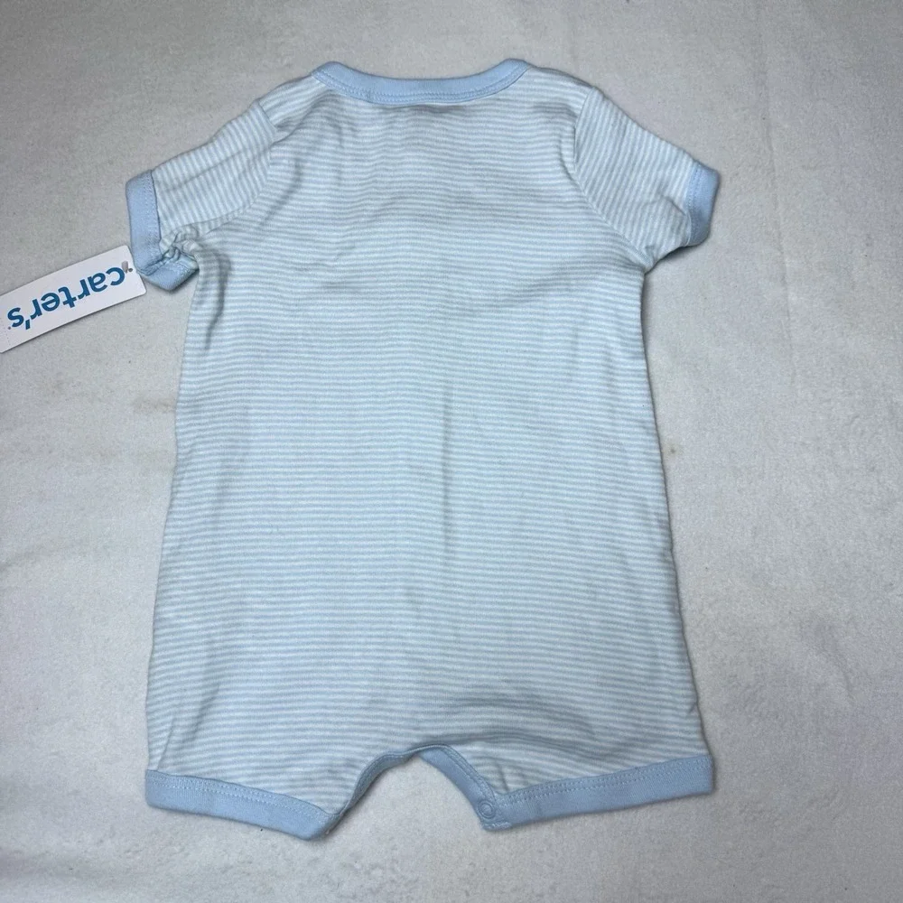New Carters Rhino Baby Romper 6 Months Blue Striped One Piece Rhinoceros Cotton