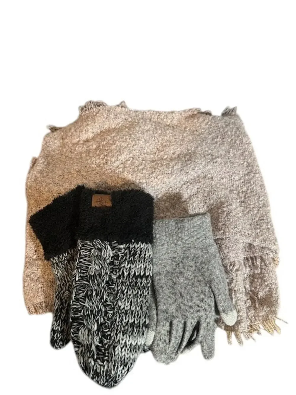 Two Pairs of Gloves. Mittens Black White Gray Knit Gloves Women