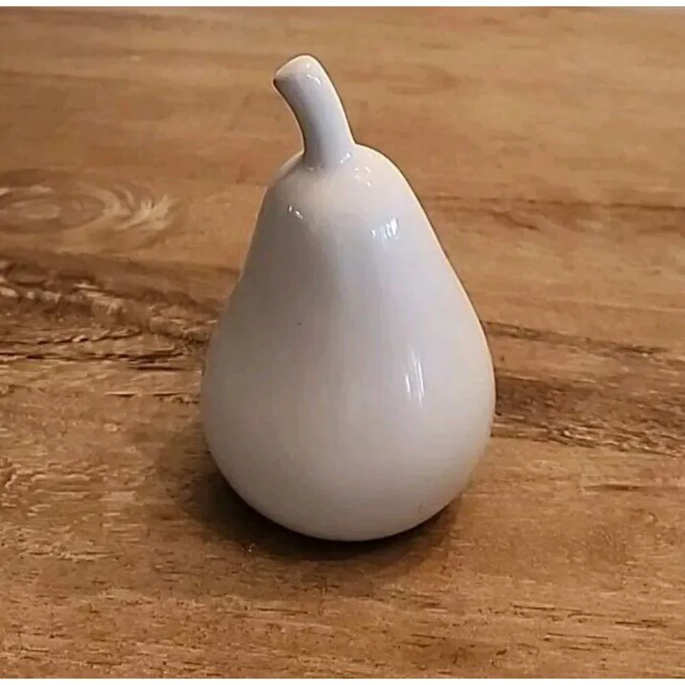 Pier 1 White Hollow Ceramic Pear 5 Inches High Life Size Shiny Finish Home Décor