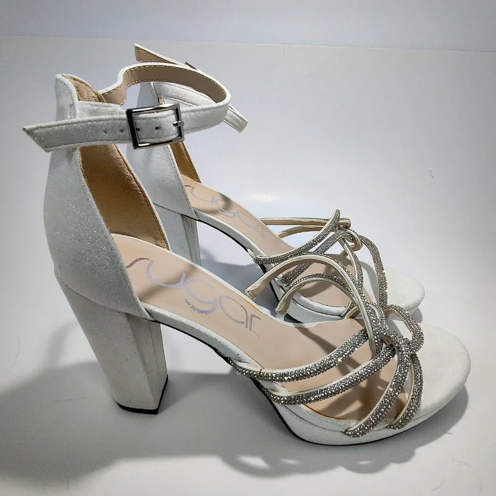 Sugar Women's Size 10M Petal‎ White Shimmer Block Heels NWOT
