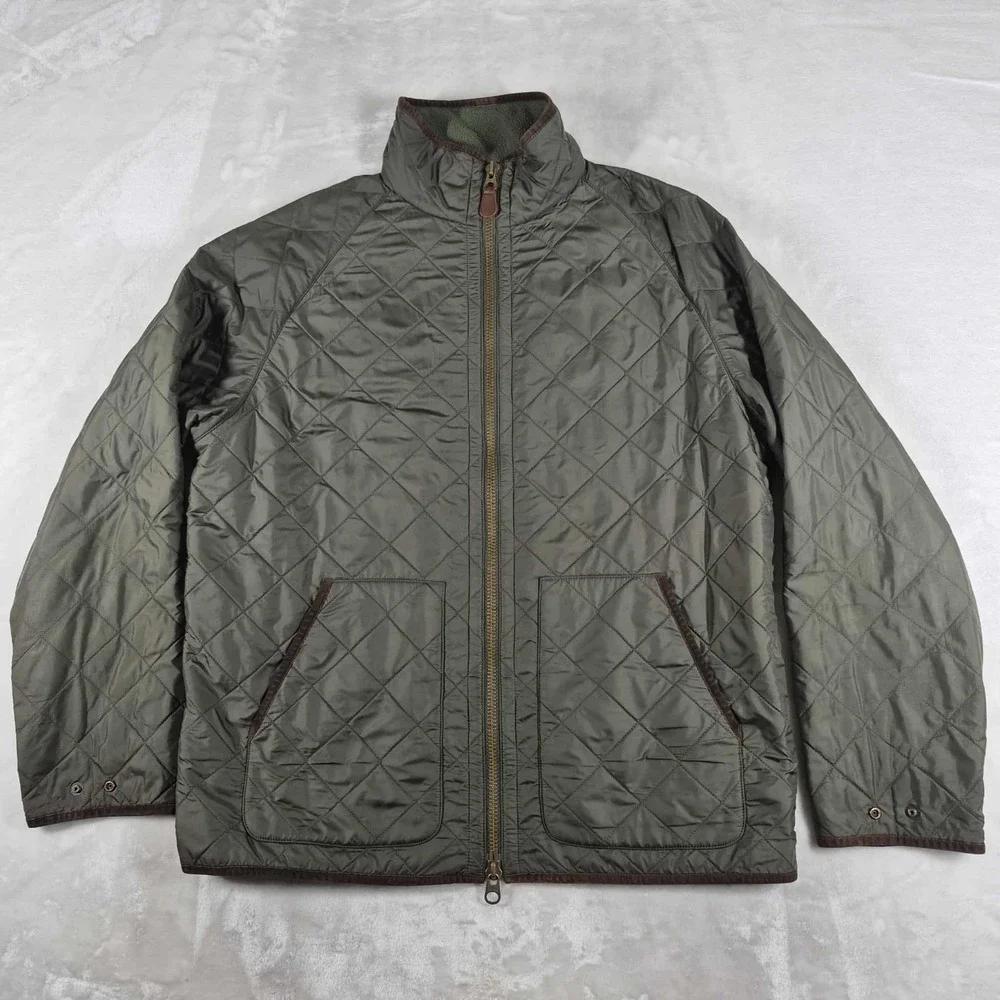 Vintage Polo Ralph Lauren Quilted Jacket Men's XL Olive Green Fleece Full Zip‎