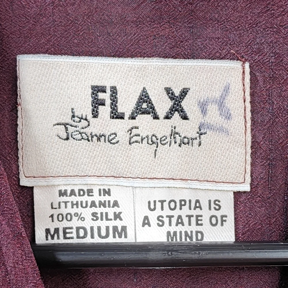 Flax By Jeanne Engelhart Women's 100% Silk Button Front Boxy Top- M