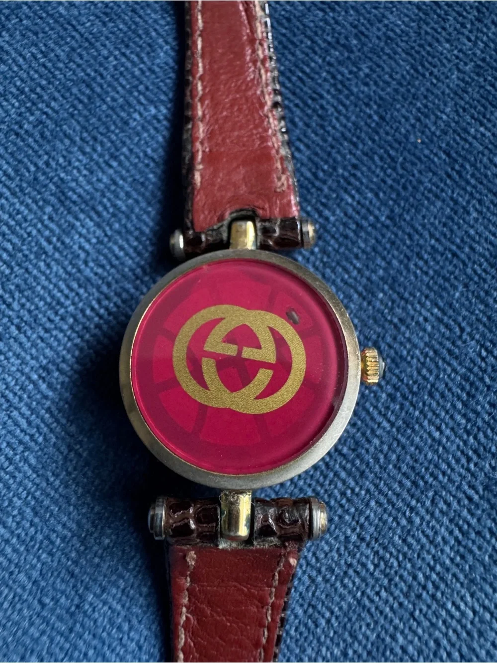 Vintage‎ Gucci 1980’s Two Toned Wristwatch Brown Lizard Strap .