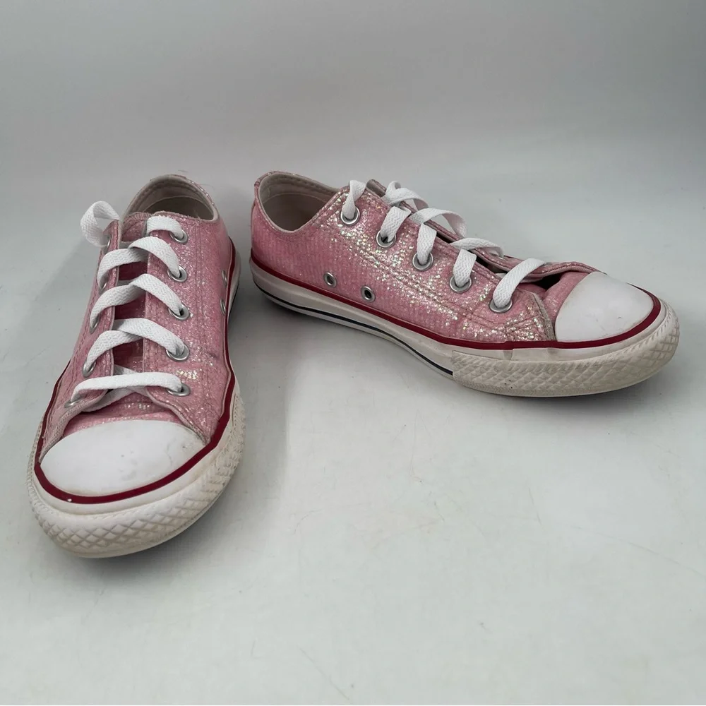 Converse Chuck Taylor AS OX- SZ 2Y -Glitter Pink Lace-Up Low Top Sneakers Shoes