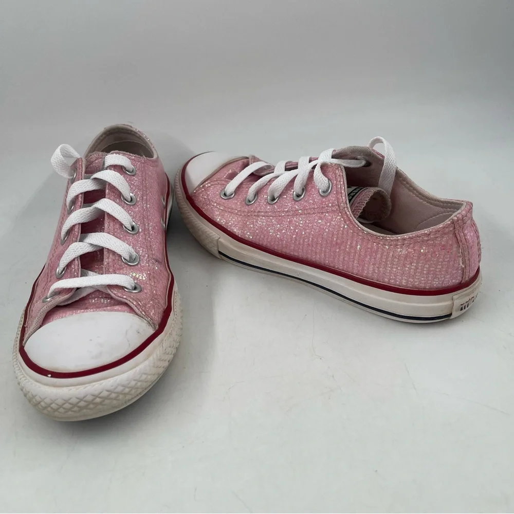 Converse Chuck Taylor AS OX- SZ 2Y -Glitter Pink Lace-Up Low Top Sneakers Shoes