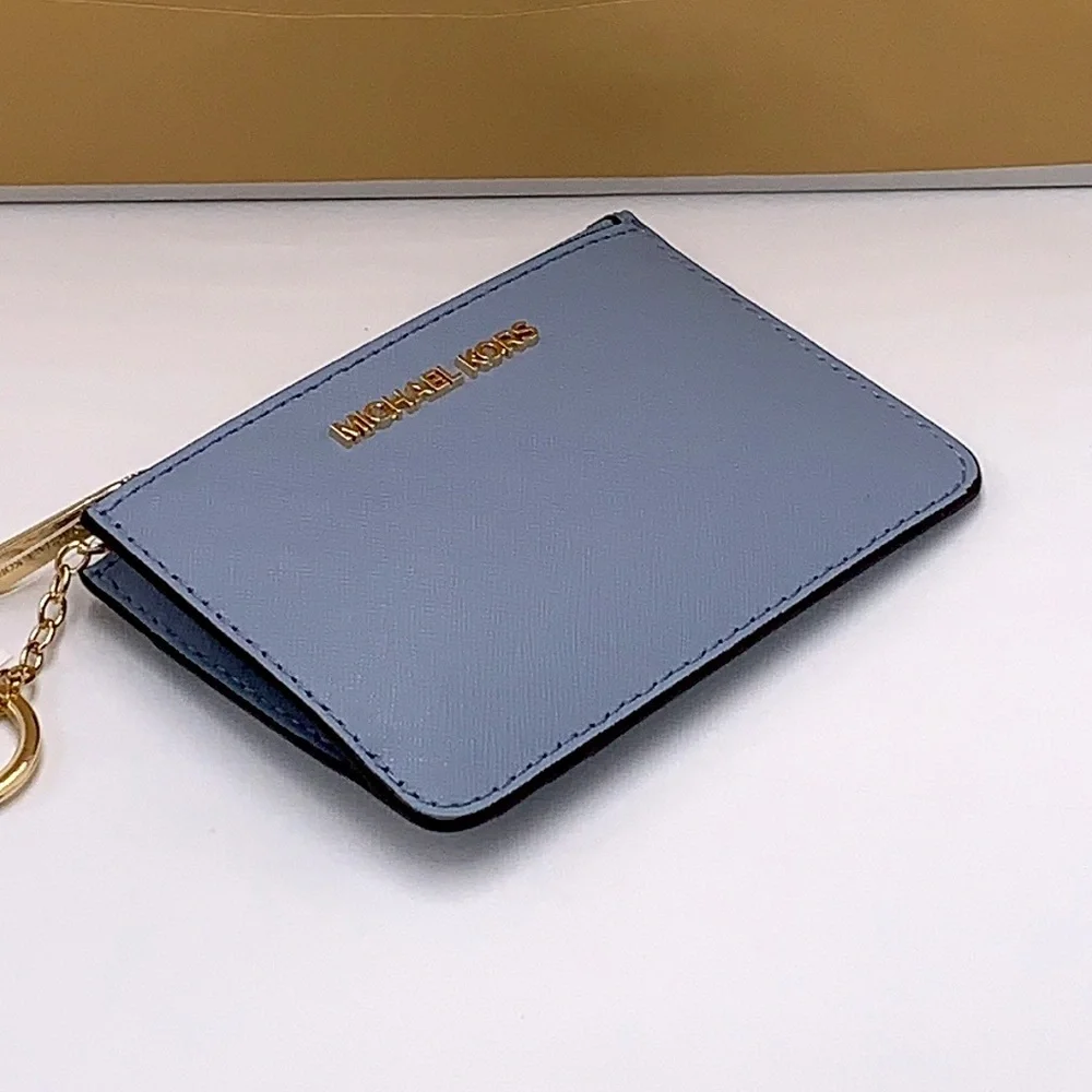 MICHAEL KORS SMALL TOP ZIP COINPOUCH WITH ID CARD PALE BLUE  COLOR
