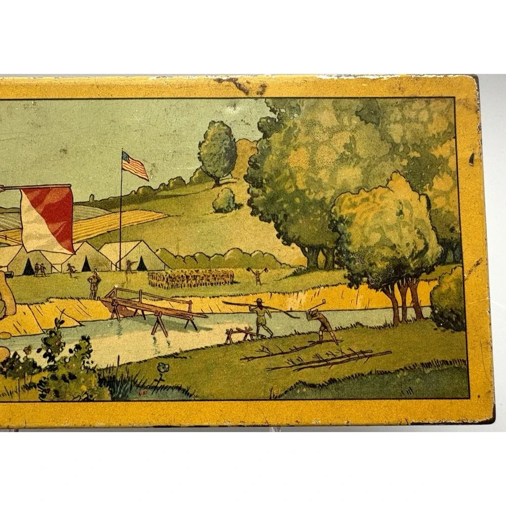 Vintage tin litho box Wallace Pencil Co Boy Scouts signal flags yellow 1920's