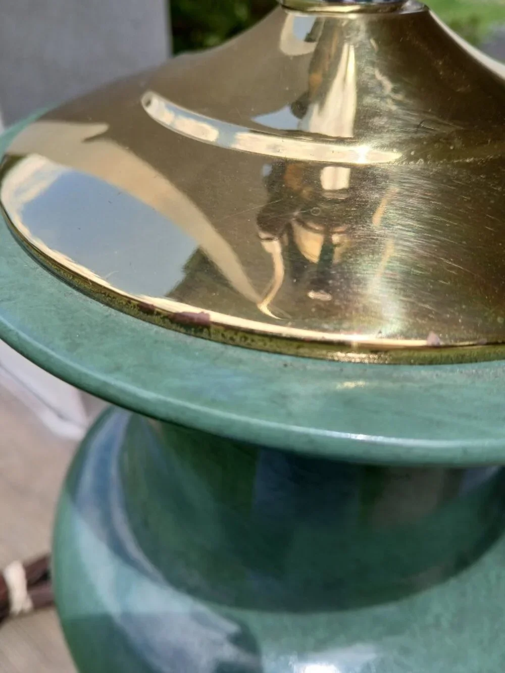 Vtg green ceramic oriental style table lamp