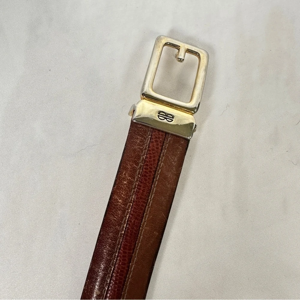 Bill Blass Vintage Leather Belt Brass Buckle Made in USA 36 Quiet Luxury