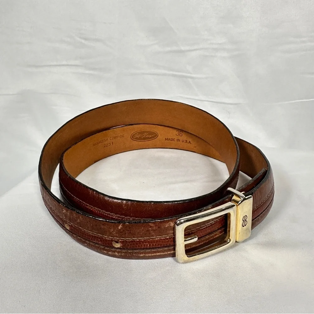 Bill Blass Vintage Leather Belt Brass Buckle Made in USA 36 Quiet Luxury
