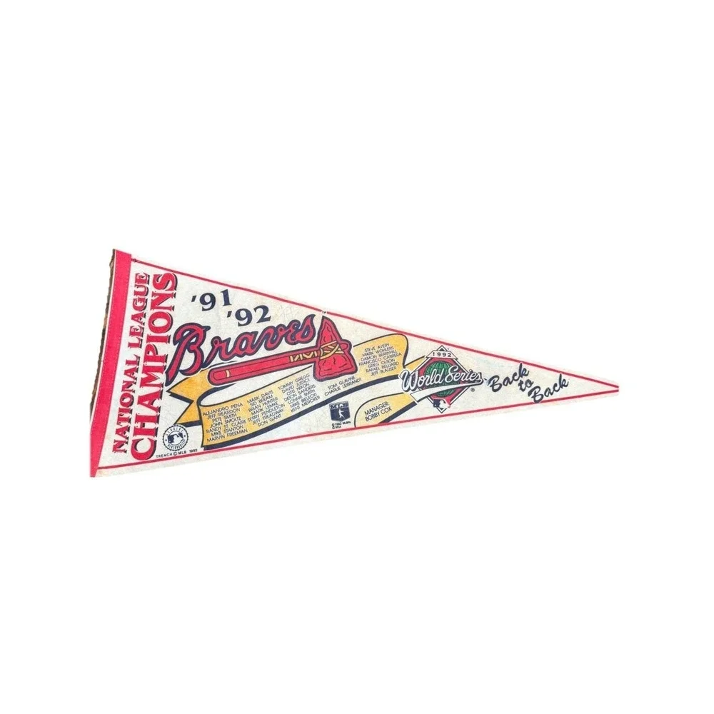 Vintage 1991-1992 Atlanta Braves NL Champions Pennant Signed World Series Felt