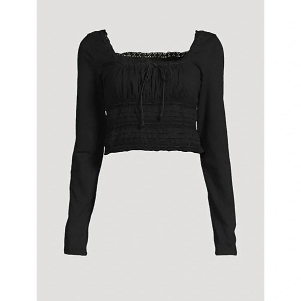 Free People Square Neck Long Sleeve Crop Lace Size L