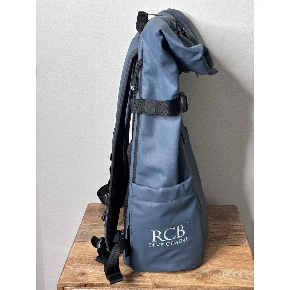 Stubble & Co Roll Top Backpack Blue Laptop Bag Pockets 30L-NWT *logo