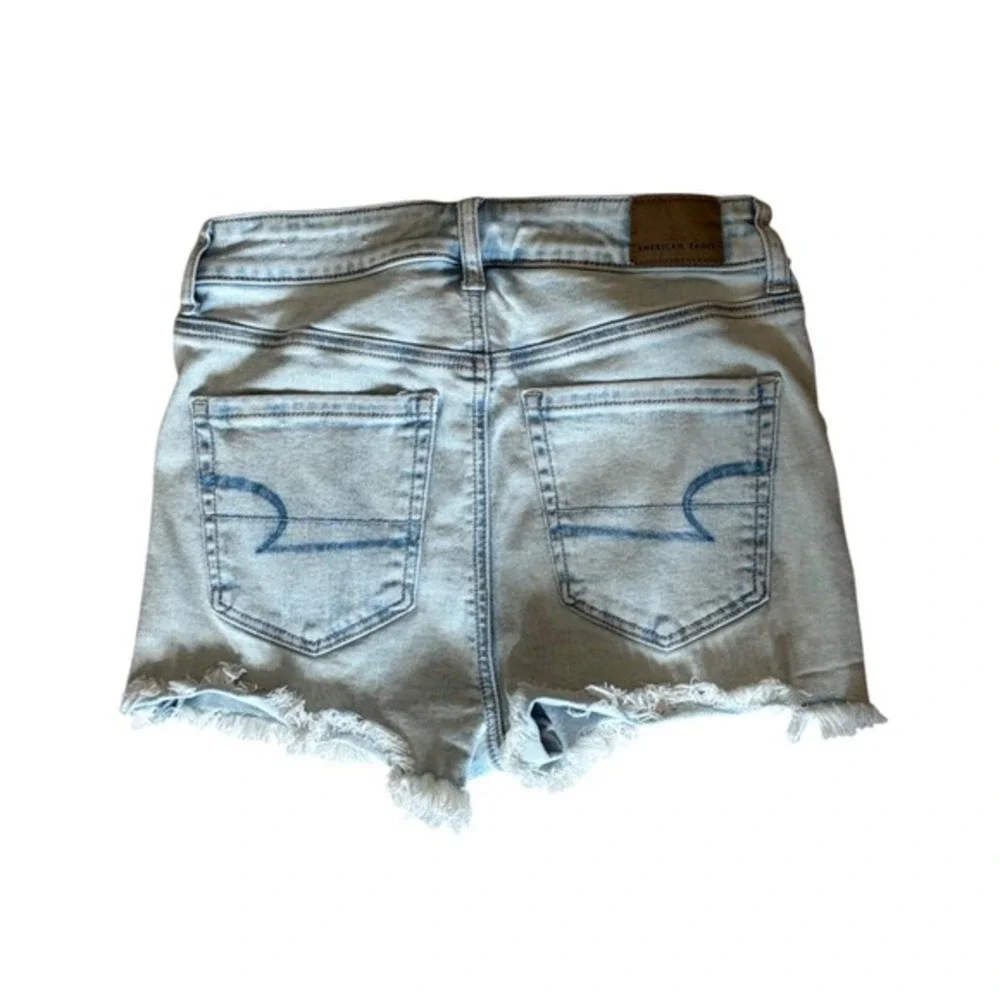 American Eagle Super High Rise Shortie Jean Short Light‎ Wash Denim 2