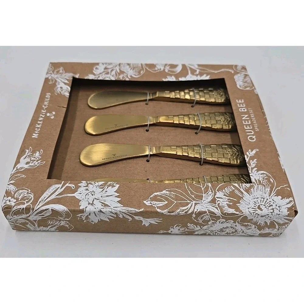 NIB Mackenzie-Childs Queen‎ Bee Cheese Knife Set Brass