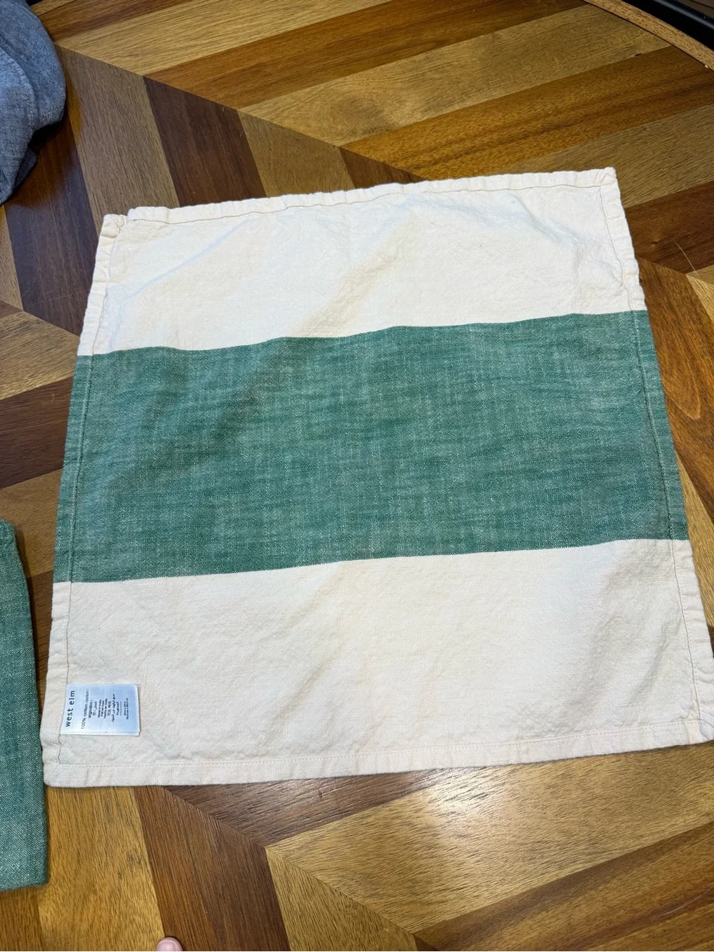 West Elm Green and Cream Striped Napkins Cotton (4)