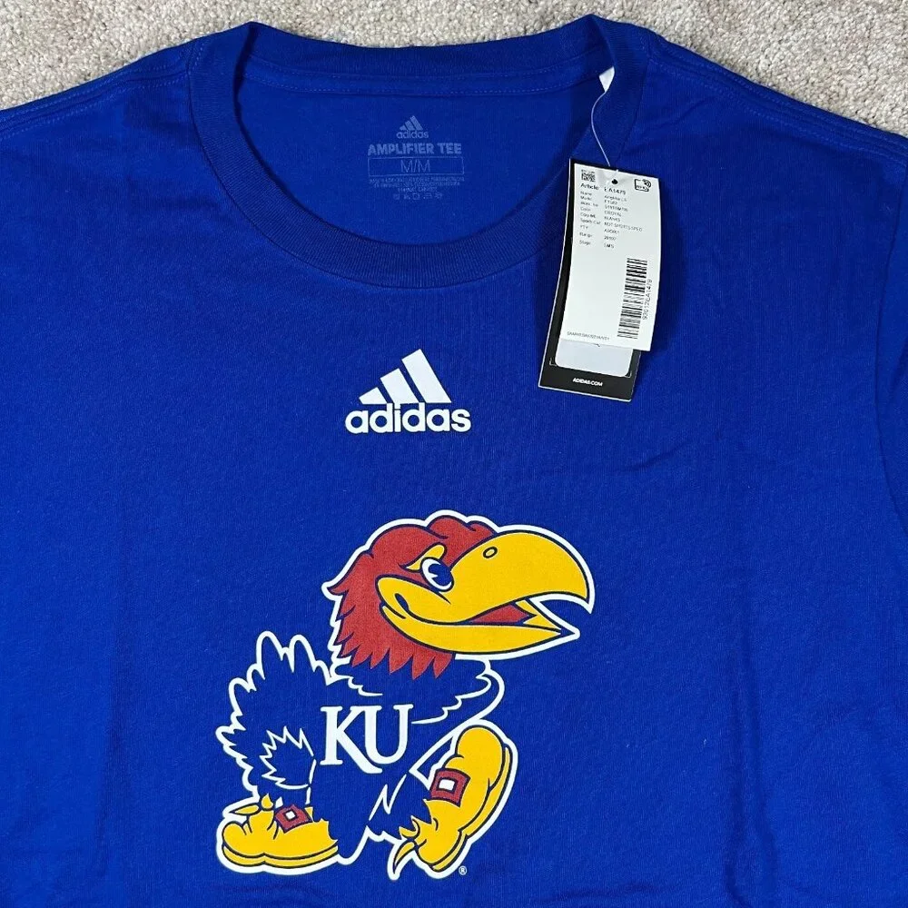 Adidas Mens‎ M Blue Long Sleeve KU Kansas Jayhawks Basketball Amplifier Tee NWT