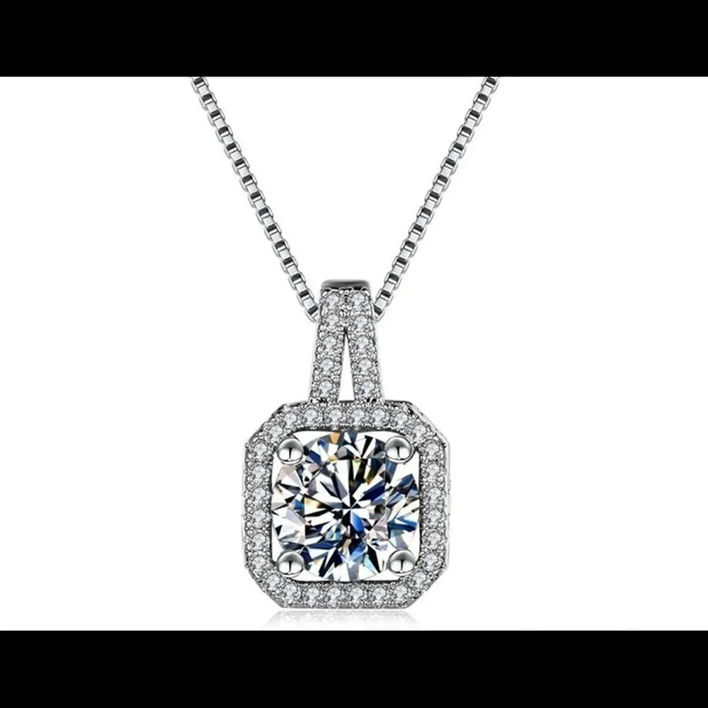 Beautiful CZ Diamond Halo Necklace