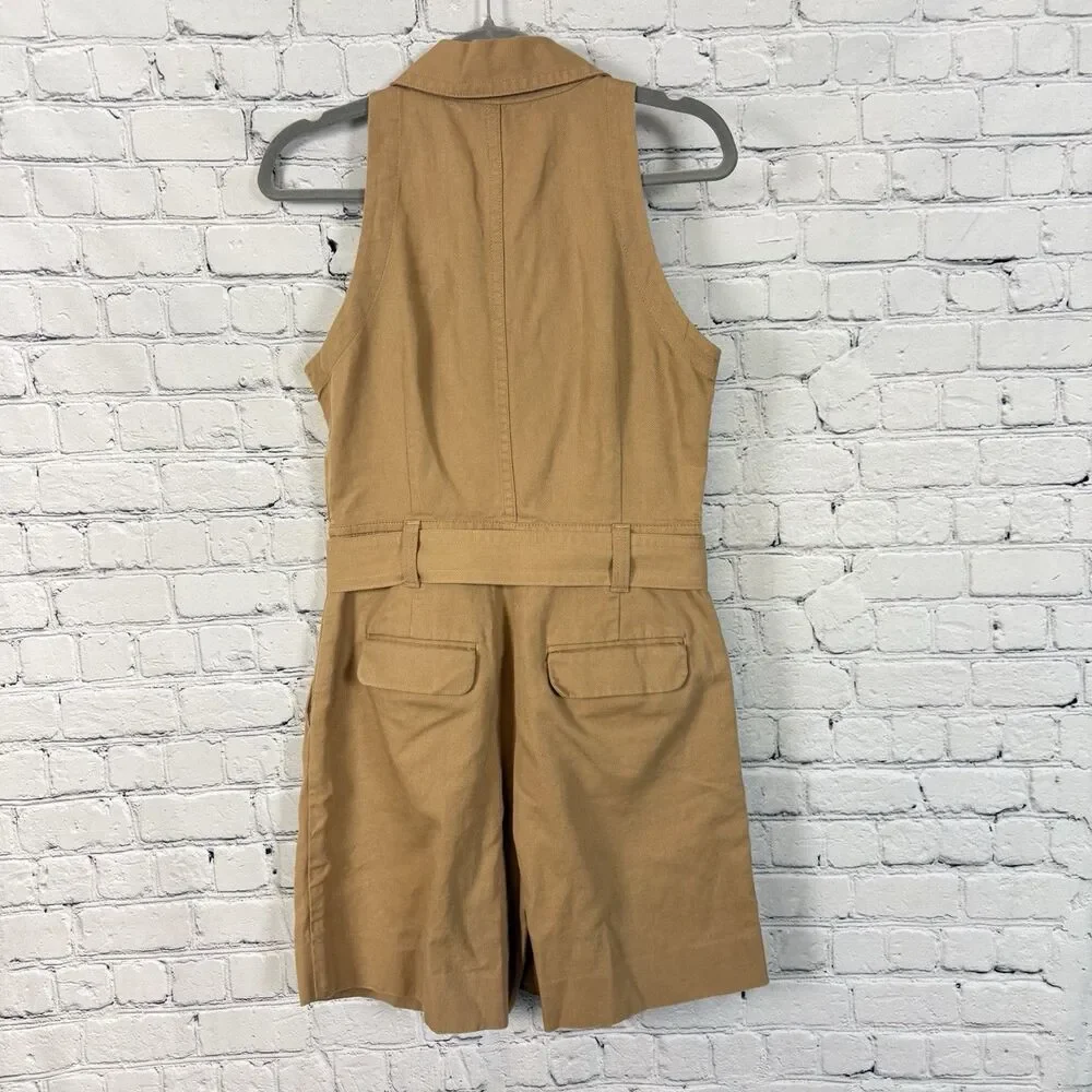 Banana Republic Safari Camp Romper Tan Linen Cotton Belted Women 4 Granola Girl