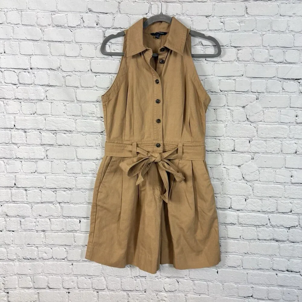 Banana Republic Safari Camp Romper Tan Linen Cotton Belted Women 4 Granola Girl