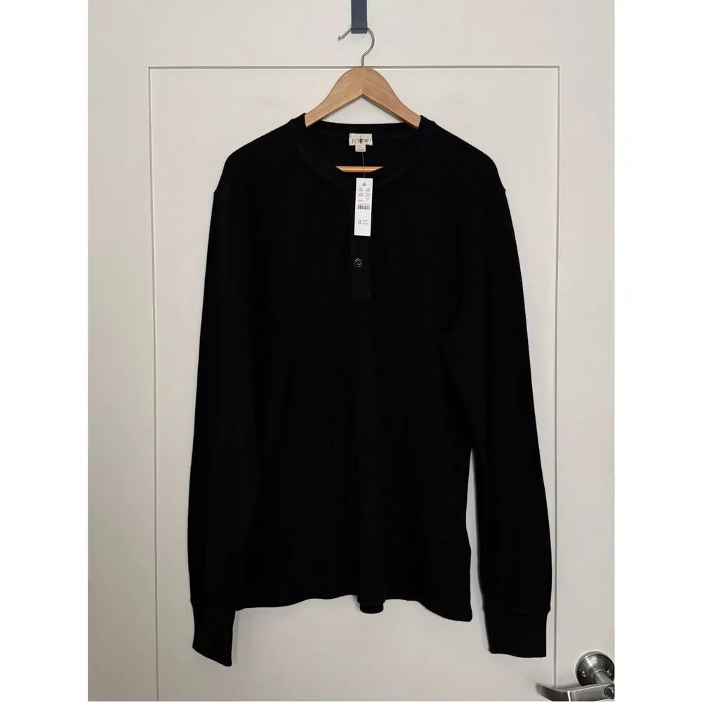 NWT J Crew Oarsman Jacquard Rib-knit Henley Shirt Mens Sz L Black Preppy CL754