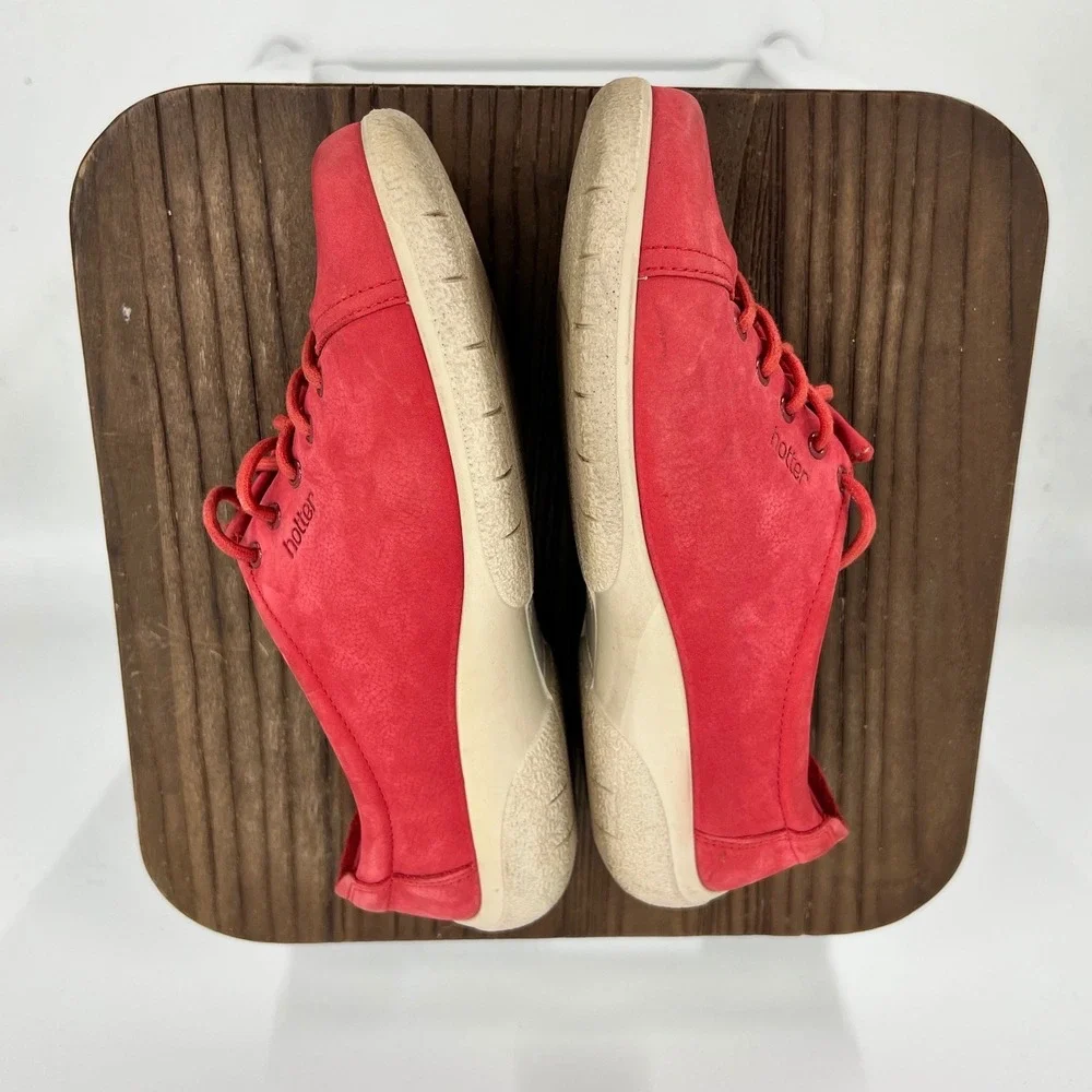 Hotter Dew Red Nubuck Leather Lace Up Sneakers Womens 8 EEE Wide Fit Comfort