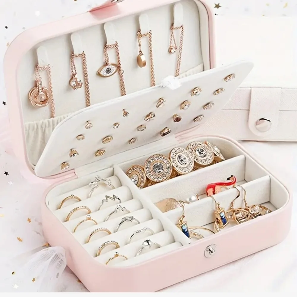 Traveling  Jewelry Box Light Pink  Faux Leather Snap Closure