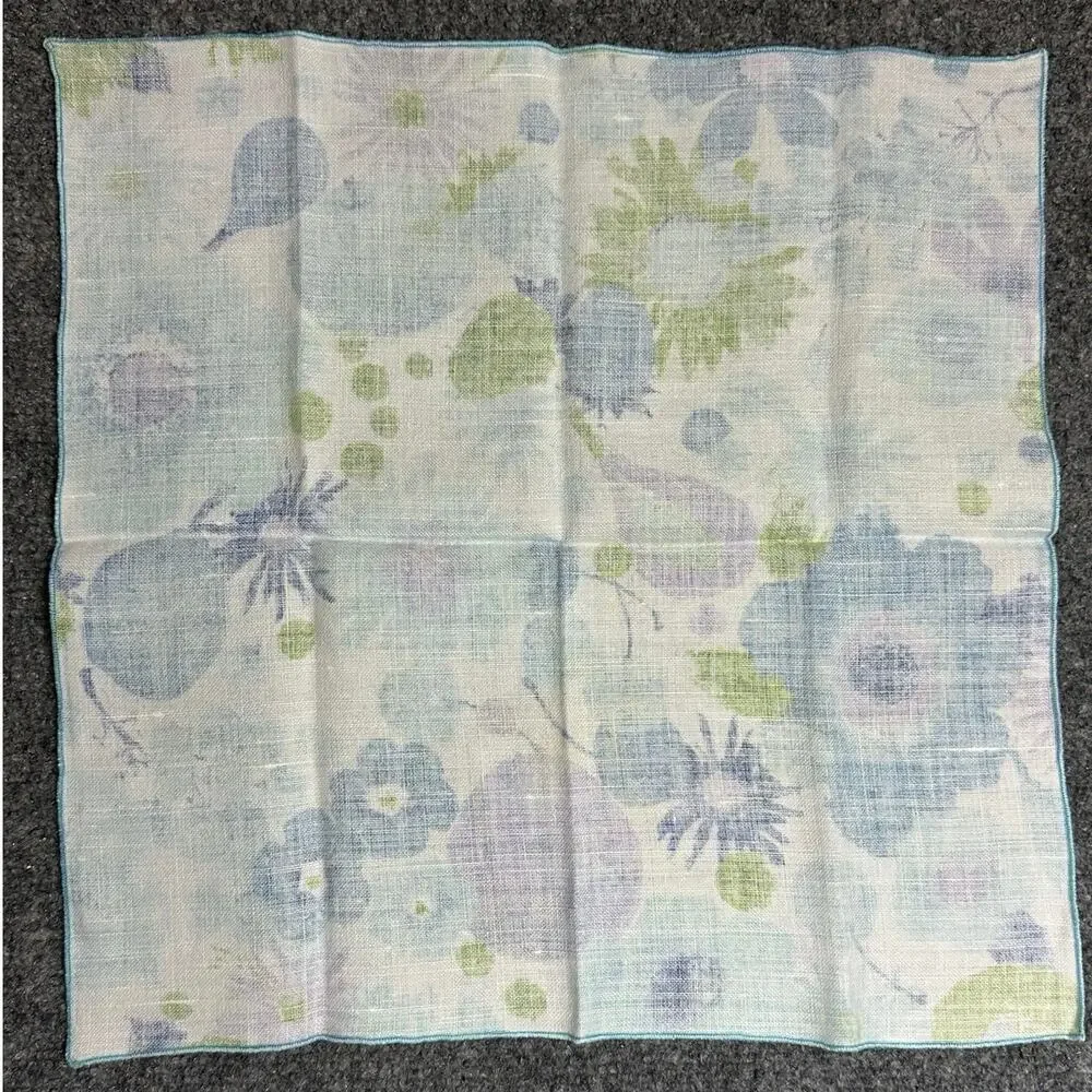 Vintage MCM linen dinner napkins 15” set of 12 Scandinavian floral fruits print