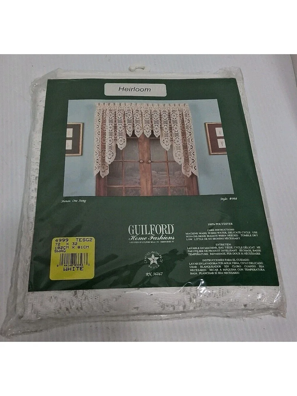 Guilford Home Fashions White Lace Heirloom Swag New Grannycore CottageCore USA