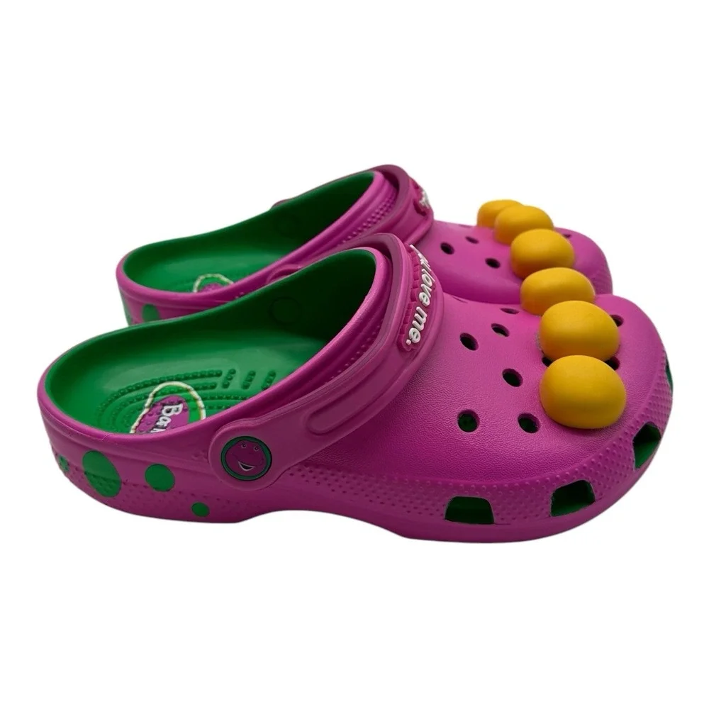 Crocs Barney Classic Clogs KIDS Size J‎ 3 Slip On Shoes I Love You You Love Me