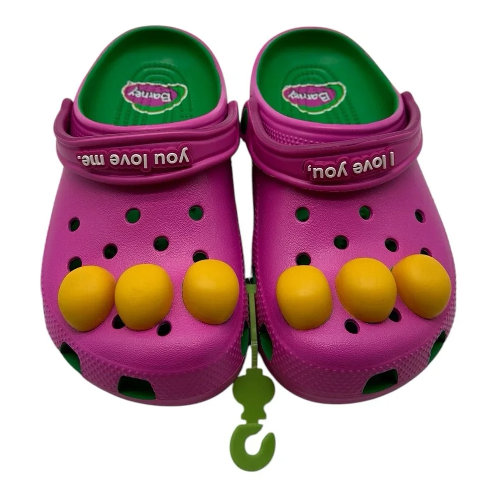 Crocs Barney Classic Clogs KIDS Size J‎ 3 Slip On Shoes I Love You You Love Me