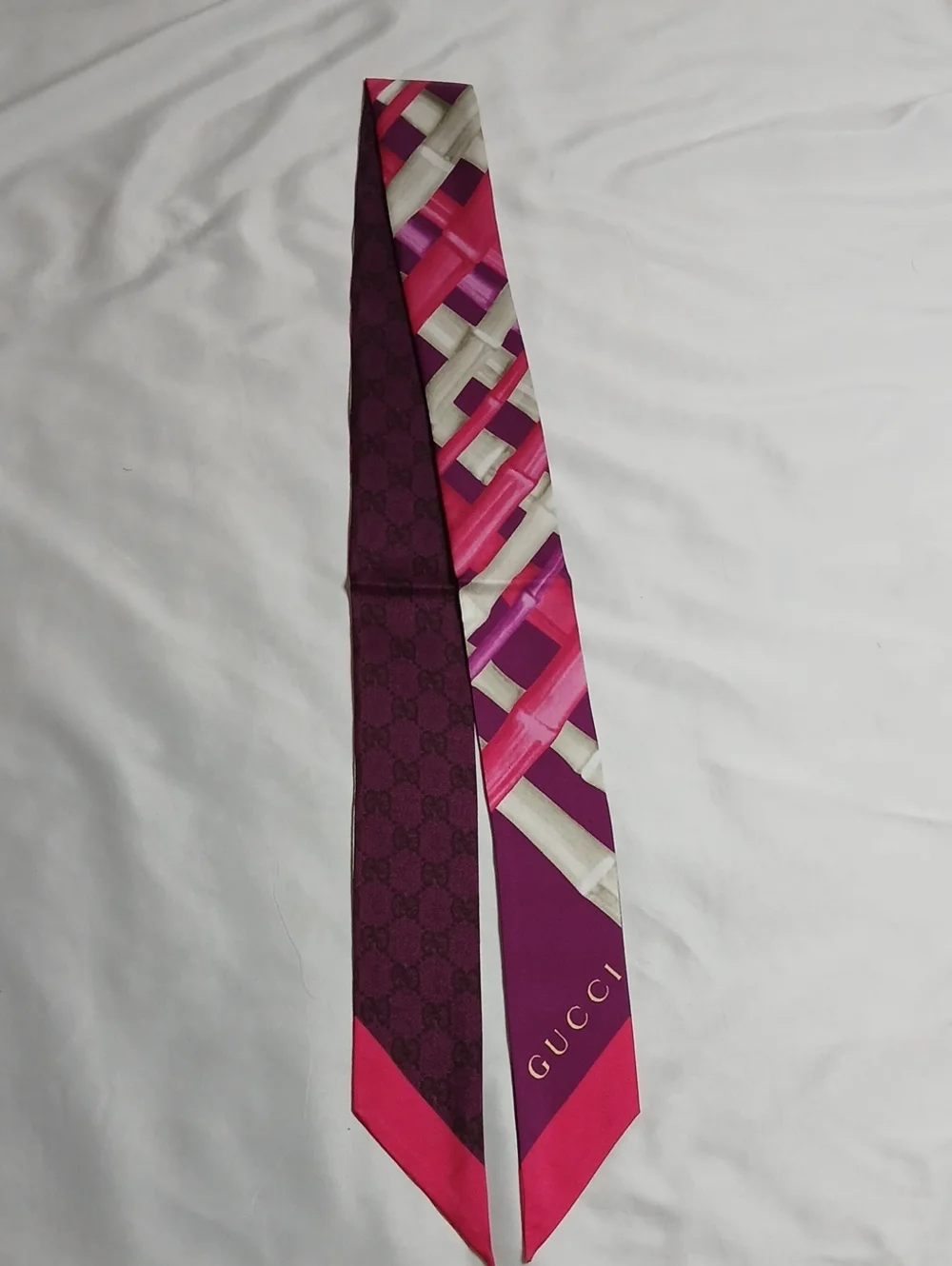 Gucci Pink, Purple & Cream Silk Scarf Twilly