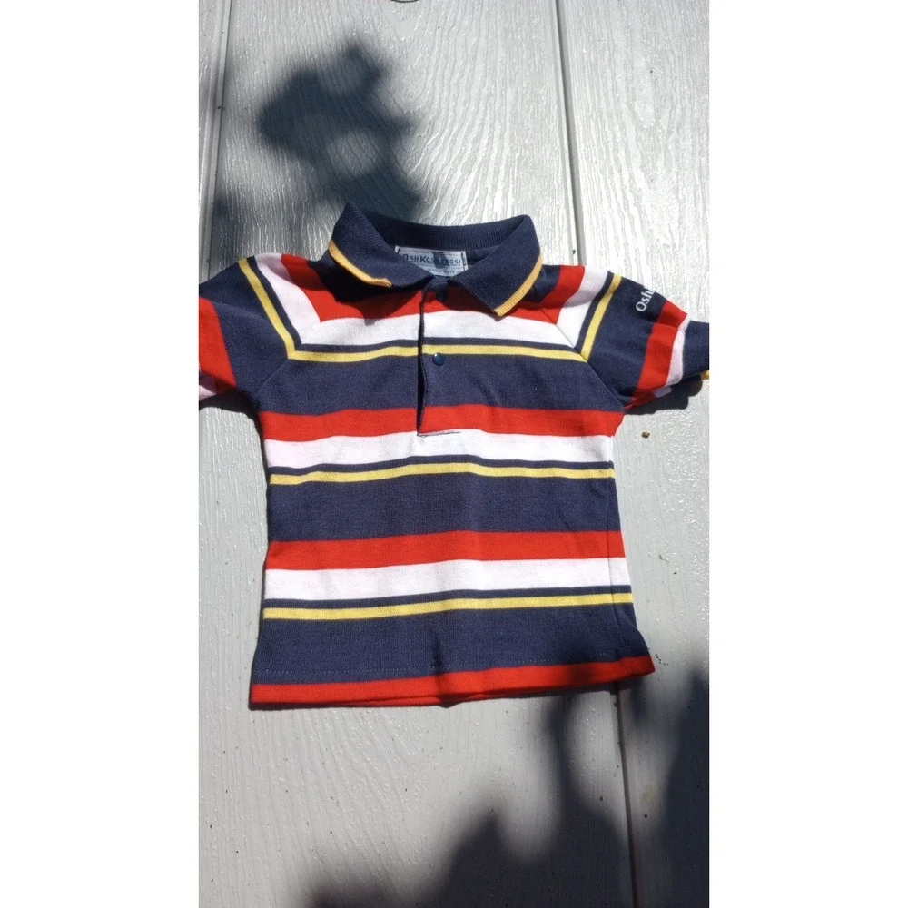 Vintage Oshkosh B'gosh‎ 80s 90s Striped Polo USA EUC Red Navy Blue Yellow