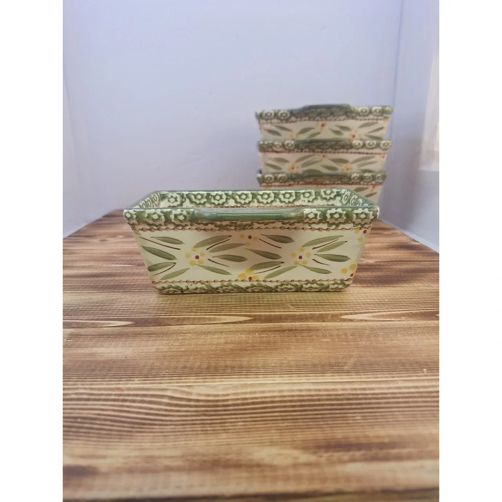 Temptations by Tara Old World Green Set 4‎ Rectangle Ramekins 15 oz 6.5x3x2.5
