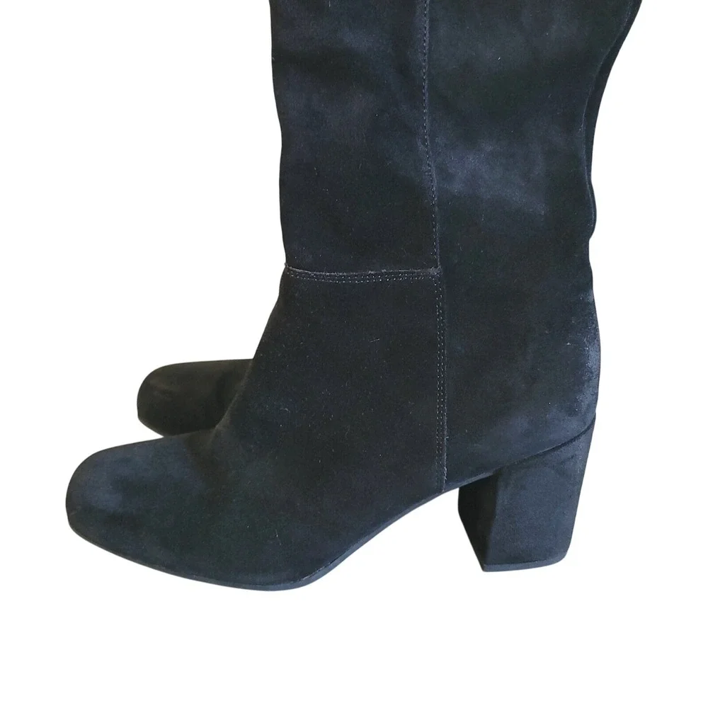 Franco Sarto Over The Knee Riding Boots Suede Block Heel Black 7.5 Leather Zipup
