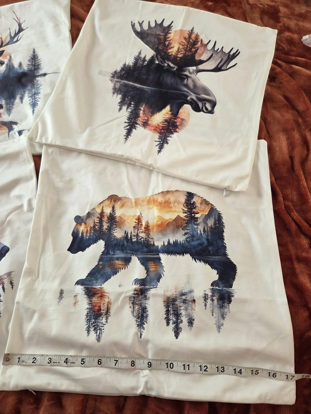 Nature Animal Double-Exposure Pillow Covers Set - Wolf, Bear, Moose, Deer