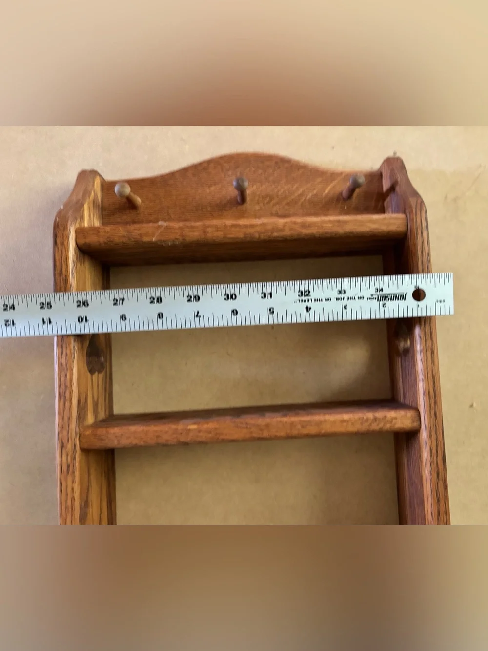 Hand Crafted Brown Wooden Wall Shelf with Heart Accent