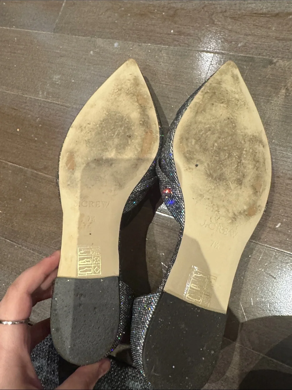 J. Crew Sparkling Silver Holographic Pointed D'Orsay Flats