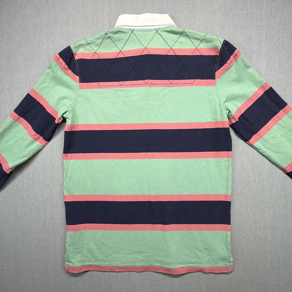 Polo Ralph Lauren Rugby Shirt Green Pink Navy Striped Crest Embroidered S / M